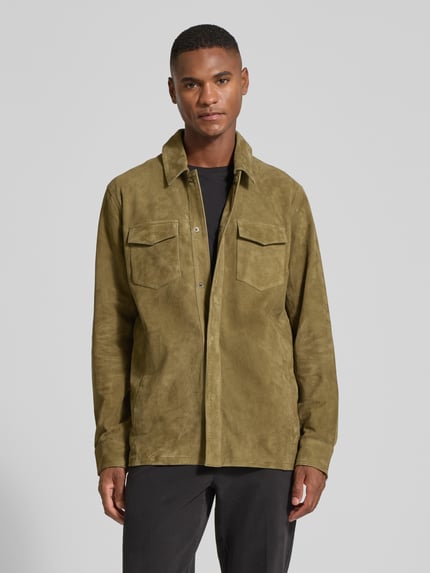 Profuomo Kurtka koszulowa z naturalnej koziej skóry o kroju slim fit model ‘Overshirt‘ Zielony 4