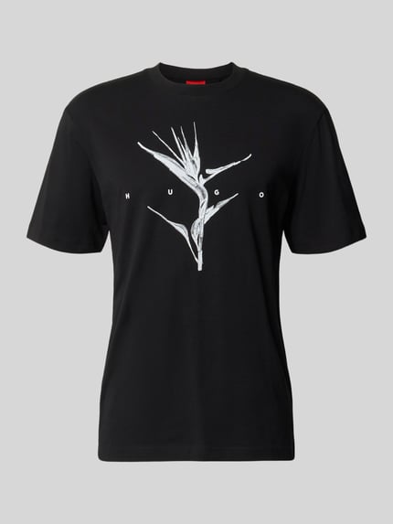 Produktfoto, schwarzes Relaxed Fit T-Shirt aus reiner Baumwolle Modell 'DARISE' von HUGO mit weißem Print, Herren T-Shirt