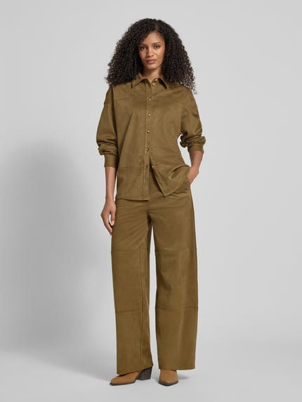 Jake*s Collection Broek in leerlook met deelnaden Donkerbruin - 1