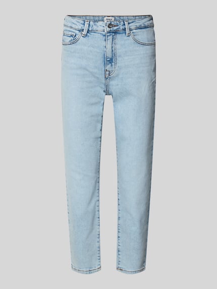 Produktfoto, Straight Fit Jeans aus Baumwoll-Mix Modell 'EMILY' von Only in hellblauem Denim, 5-Pocket-Design, unifarben, High Waist