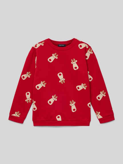 Produktfoto, Sweatshirt mit gerippten Abschlüssen von Blue Seven in Rot, Reine Baumwolle, Regular-Fit, Rundhalsausschnitt, Kindermotiv.
