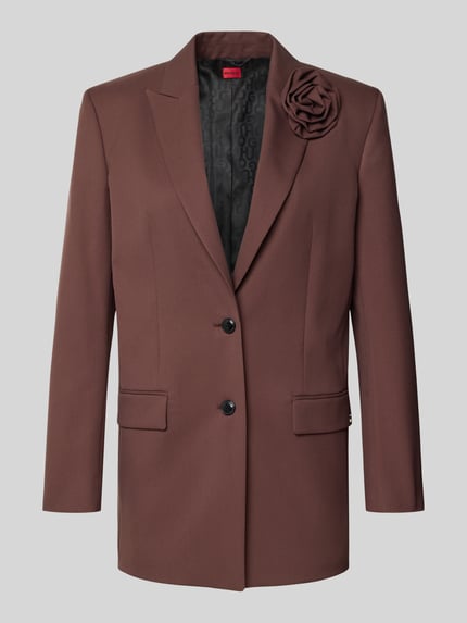 HUGO Relaxed Fit Longblazer mit Blumenbrosche Modell 'AROSEA' Schoko 2