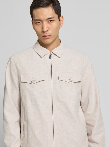 Tom Tailor Regular fit overhemdjack van een mix van linnen en katoen Beige - 3