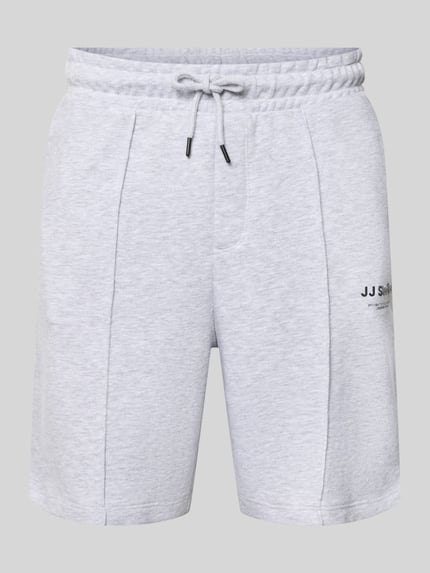Produktfoto, Sweatshorts mit Logo Modell 'KANE' von Jack & Jones aus Baumwoll-Mix in Hellgrau, Relaxed-Fit, elastischer Bund, Logo, Bundweite 42 cm, Innenbeinlänge 19 cm
