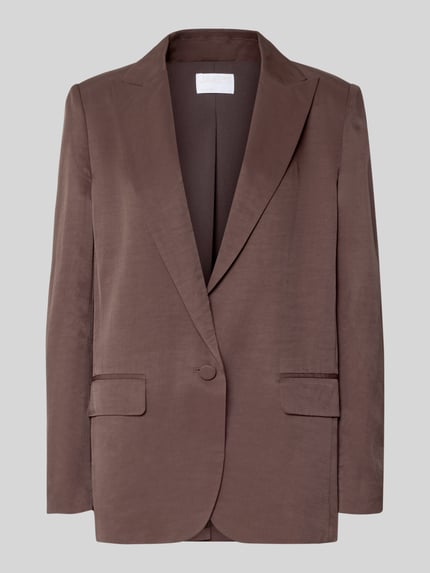 Produktfoto, Relaxed Fit Blazer mit Reverskragen von Jake*s Cocktail, brauner Viskose-Leinen-Mix, Knopfverschluss, Pattentaschen