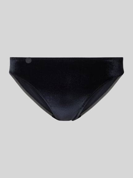 Produktfoto, schwarzer Slim Fit Slip mit Baumwoll-Anteil Modell 'Rio' von Marie Jo, glatte Oberfläche, Detail-Stitching, neutraler Hintergrund