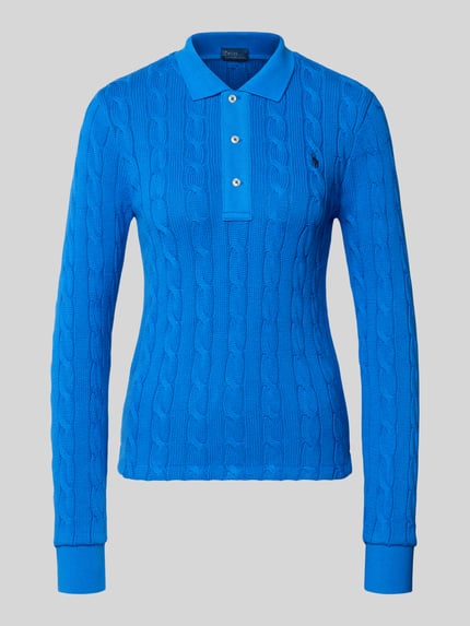 Productfoto, Strickpullover met kabelpatroon en polokraag van Polo Ralph Lauren, puur katoen, slim fit, labelstitching, knoopsluiting, dames