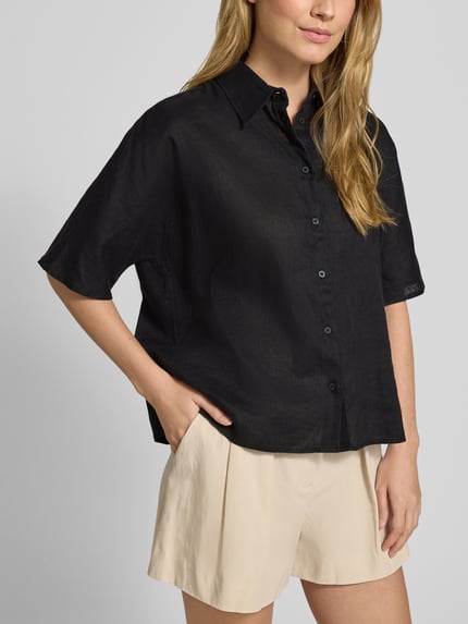 MANGO Boxy Fit Bluse aus Leinen-Baumwoll-Mix mit 1/2-Arm Modell 'PAI' Black 3