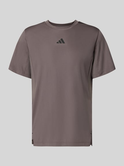 Produktfoto, Regular fit heren T-shirt met logoprint Model 'Power' van adidas Training, ronde hals, ruglengte maat M 65 cm, effen bruin, gladde textuur