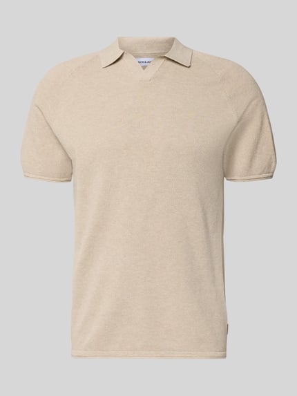 Productfoto, Regular Fit poloshirt met structuurpatroon model 'HILL' van Jack & Jones, puur katoen, V-hals, ruglengte maat M 66 cm