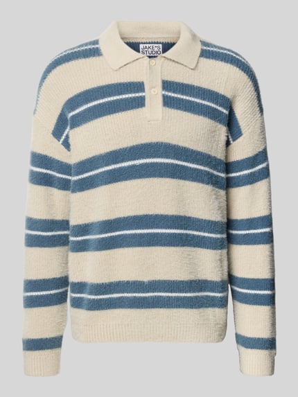 Sweter z dzianiny z kołnierzykiem polo i listwą guzikową Shop The Look MANNEQUINE