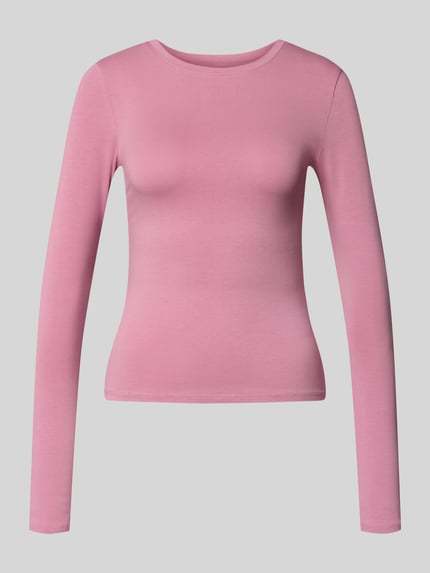 Produktfoto, Slim Fit Basic Langarmshirt aus Baumwollmix von REVIEW in roze, mix van katoen en elastaan, ronde hals, ruglengte maat S 51 cm