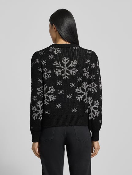 VERO MODA Regular Fit Weihnachtspullover mit Allover-Muster Modell 'NEWSNOWFROST' Black 5