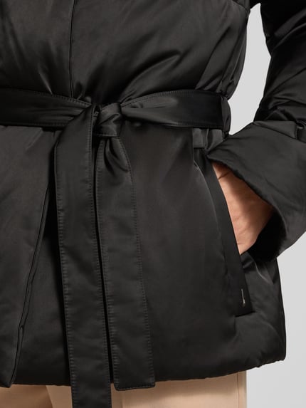 BOSS Regular fit gewatteerde lange jas met viscose, model 'PLYSSA' Zwart - 3