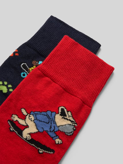 Produktfoto, Sokken met elastisch ribboordjes in set van 2 van Christian Berg Men, katoenmix met stretch, nauwsluitend, kleurrijk ontwerp met dierenmotief.