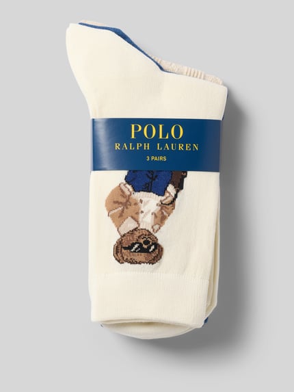 Produktfoto, Socken mit Bärenmotiv im 3er-Pack von POLO RALPH LAUREN, mehrfarbig mit Motiv-Print und Logo-Stitching, neutrale Struktur