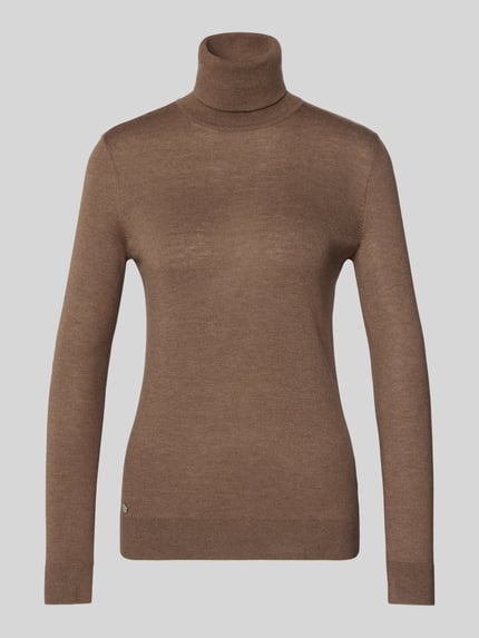 Lauren Ralph Lauren Sweter z golfem o kroju slim fit z dodatkiem jedwabiu model „ZOE” Szarobrązowy 2