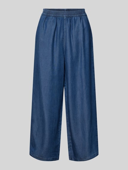 Produktfoto, Relaxed Fit Culotte aus reinem Lyocell Modell 'CHARIS' von Only in Denim-Optik, elastischer Bund, seitliche Eingrifftaschen, blaue Popeline-Struktur