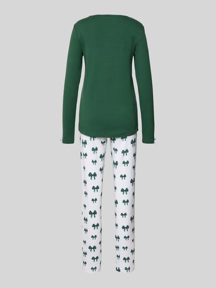 LOUIS & LOUISA Relaxed fit pyjama met sierstrik, model 'Kuschelig' Groen - 3