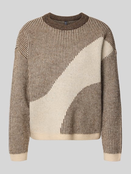 PIECES Loose Fit Strickpullover mit Allover-Muster Modell 'LINNA' Beige Melange 2