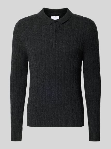 Lindbergh Strickpullover aus Leinen-Mix mit Polokragen Dunkelgrau 2