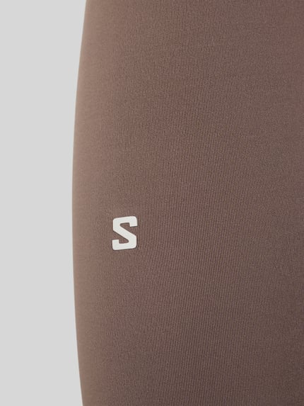 Productfoto, bruine Leggings met stretch-aandeel model 'SHKOUT' van Salomon, nauwsluitende fit en elastische tailleband, fijne textuur
