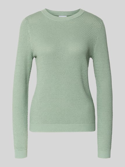 Produktfoto, Strickpullover mit gerippten Abschlüssen Modell 'dalo' von Vila in Mintgrün, reine Baumwolle, Slim Fit, feine Struktur, Rundhalsausschnitt