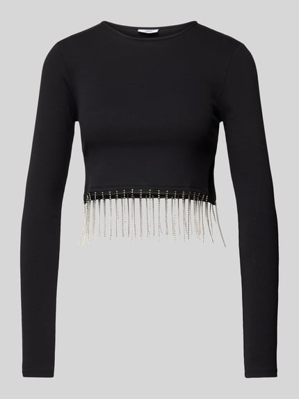 NOISY MAY® Cropped Longsleeve mit Strasssteinbesatz Modell 'MAYA' Silber 2