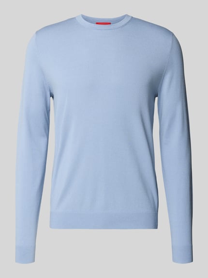 Productfoto, lichtblauwe Regular Fit Strickpullover aus Viskose-Mix Modell 'SAN CODY-CV' van HUGO, unikleur, geribde boorden, crew neck