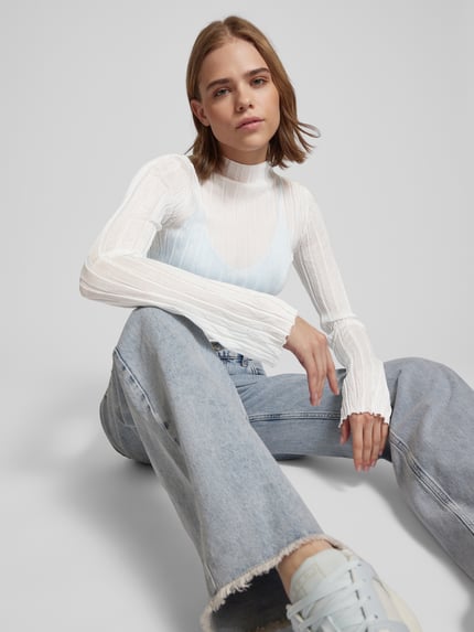 Weekday Strickpullover mit Stehkragen Modell 'Mary' Weiss 3
