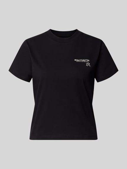 Produktfoto, T-shirt mit Label-Detail von Carhartt Work In Progress z bawełny, prosty krój, okrągły dekolt, czarny, długość tyłu 49 cm, rozmiar S