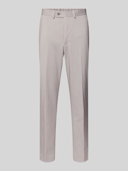 Produktfoto, Stoffhose mit Gesäßtaschen von Christian Berg Men w kolorze jasnoszarym, krój prosty, z zakładkami, francuskie kieszenie z przodu, tylne kieszenie, zapięcie na guzik i zamek, szerokość w rozmiarze 50: 35 cm, długość wewnętrzna nogawki: 82 cm