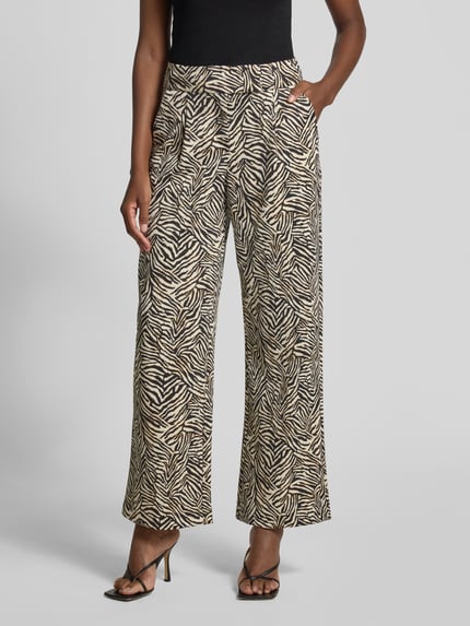 ICHI Wide leg stoffen broek met bandplooien, model 'KATE' Zwart - 4