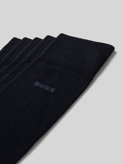 Productfoto, Socken aus Baumwoll-Mix im 5er-Pack van BOSS in effen kleuren met labelprint, geribde elastische boord, katoenmix