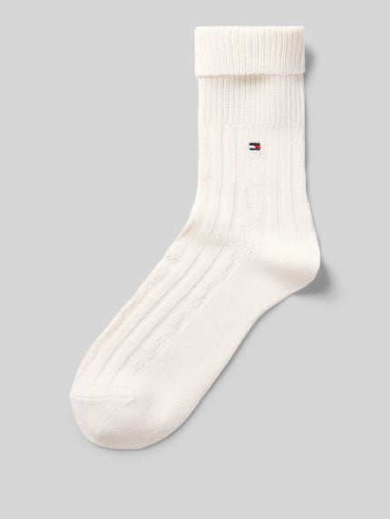 Produktfoto, Socken mit Logo-Detail van Tommy Hilfiger, effen kleuren, gebreide look, structuur, kabelpatroon, logodetail, ribtricot