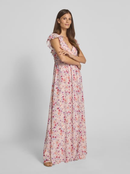 Jake*s Cocktail Maxikleid mit Volants und Taillenband Apricot Melange 1
