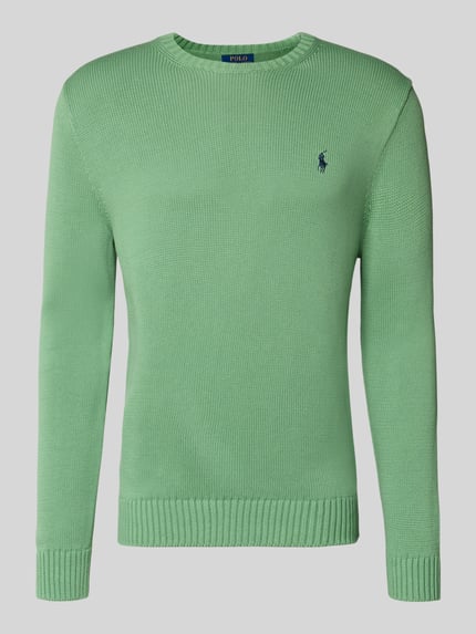 Productfoto, Strickpullover mit gerippten Abschlüssen van Polo Ralph Lauren in groen katoen, regular fit, ronde hals, geribde boorden.