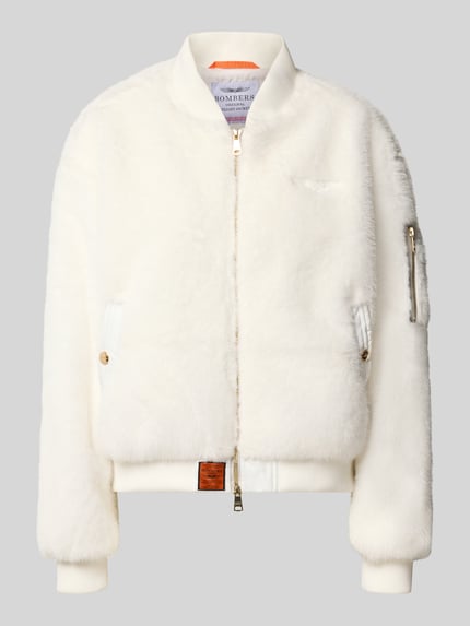 Original Bombers Bomberjacke aus Kunstfell mit Zweiwege-Reißverschluss Weiss 2