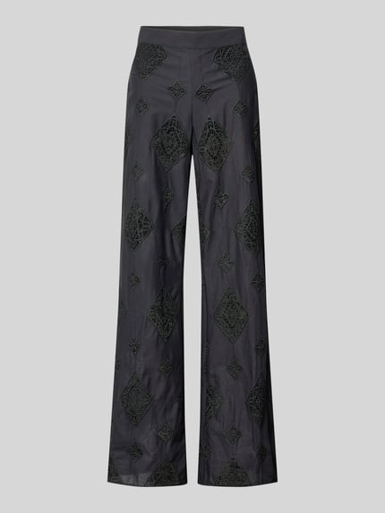 Produktfoto, Hose aus Baumwolle mit Häkelspitze Modell 'MIKE' von Bash, schwarze Damen Hose, Flared-Cut, grafische Spitze, Reine Baumwolle