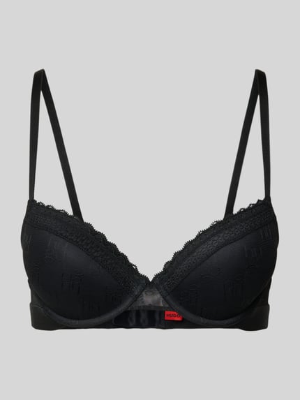 Produktfoto, BH mit Spitzenbesatz Modell 'SARTORIAL PUSH-UP' von HUGO in Optik: Unifarben, Logo-Muster, vorgeformt, Push-Up, schmale Träger, mit Bügel, Label-Detail, Spitze