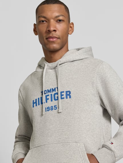 Tommy Hilfiger Bluza z kapturem z napisem z logo Jasnoszary 3