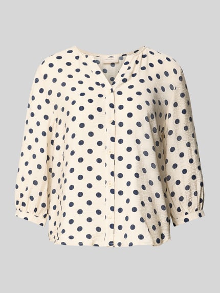 Produktfoto, Regular Fit Bluse aus Viskose-Mix Modell 'Alma' von FREE/QUENT mit V-Ausschnitt, 3/4-Arm, cremefarben mit dunkelblauen Punkten