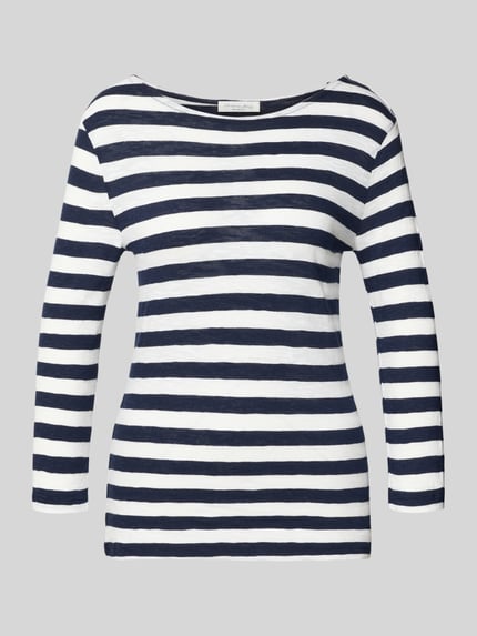 Produktfoto, Longsleeve mit 3/4-Arm von Christian Berg Woman aus reiner Baumwolle, weiß-blau gestreift, gerader Schnitt, Rundhalsausschnitt