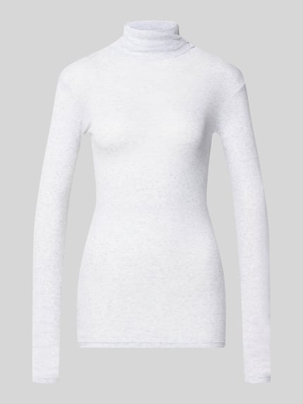 Produktfoto, Slim Fit Rollkragenshirt aus reiner Baumwolle von American Vintage, wit, fijn geribd, siernaden, met lange mouwen, ruglengte maat S 68 cm