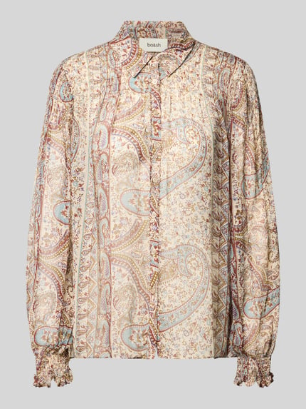 Produktfoto, Regular Fit blouse uit zuiver viscose Model 'Cleo' van ba&sh, platte kraag, met lange mouwen, smokdetail, all-over paisleyprint, ruglengte maat S 63 cm, mouwlengte maat S 63 cm, lichte crème basis met zachte kleuren, fijne textuur