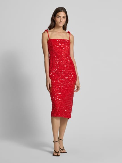 Marc Cain Knielanges Kleid mit Pailletten und Schnürung Rot 4