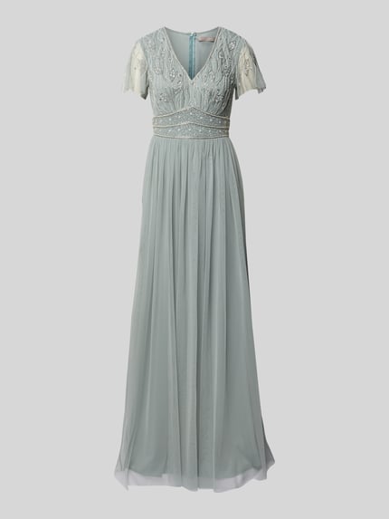 Christian Berg Cocktail Abendkleid mit V-Ausschnitt Schilf 2