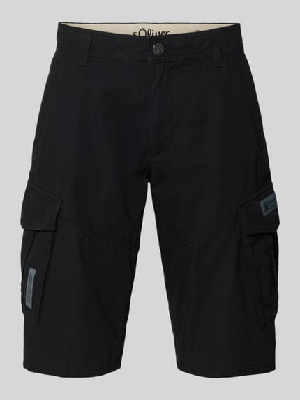 Productfoto, Relaxed Fit Cargoshorts aus reiner Baumwolle van s.Oliver BLACK LABEL in effen kleuren met labelpatch, zijsteekzakken, cargozakken, knoop- en ritssluiting, puur katoen.