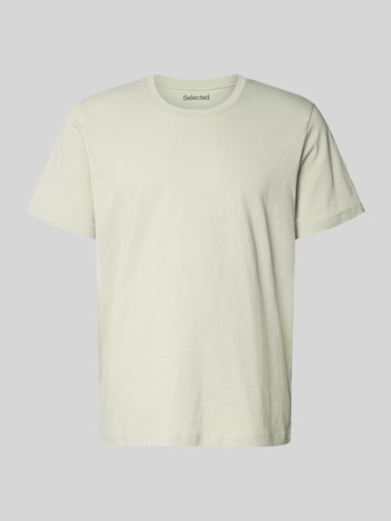 Produktfoto, Regular Fit T-Shirt aus reiner Baumwolle Modell 'HASPEN' von SELECTED HOMME in melierter Optik, Rundhals, kurzarm, dezentes Hellgrau.