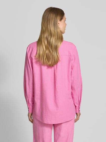 FREE/QUENT Relaxed fit linnen blouse met borstzak, model 'Lava' Felroze - 5